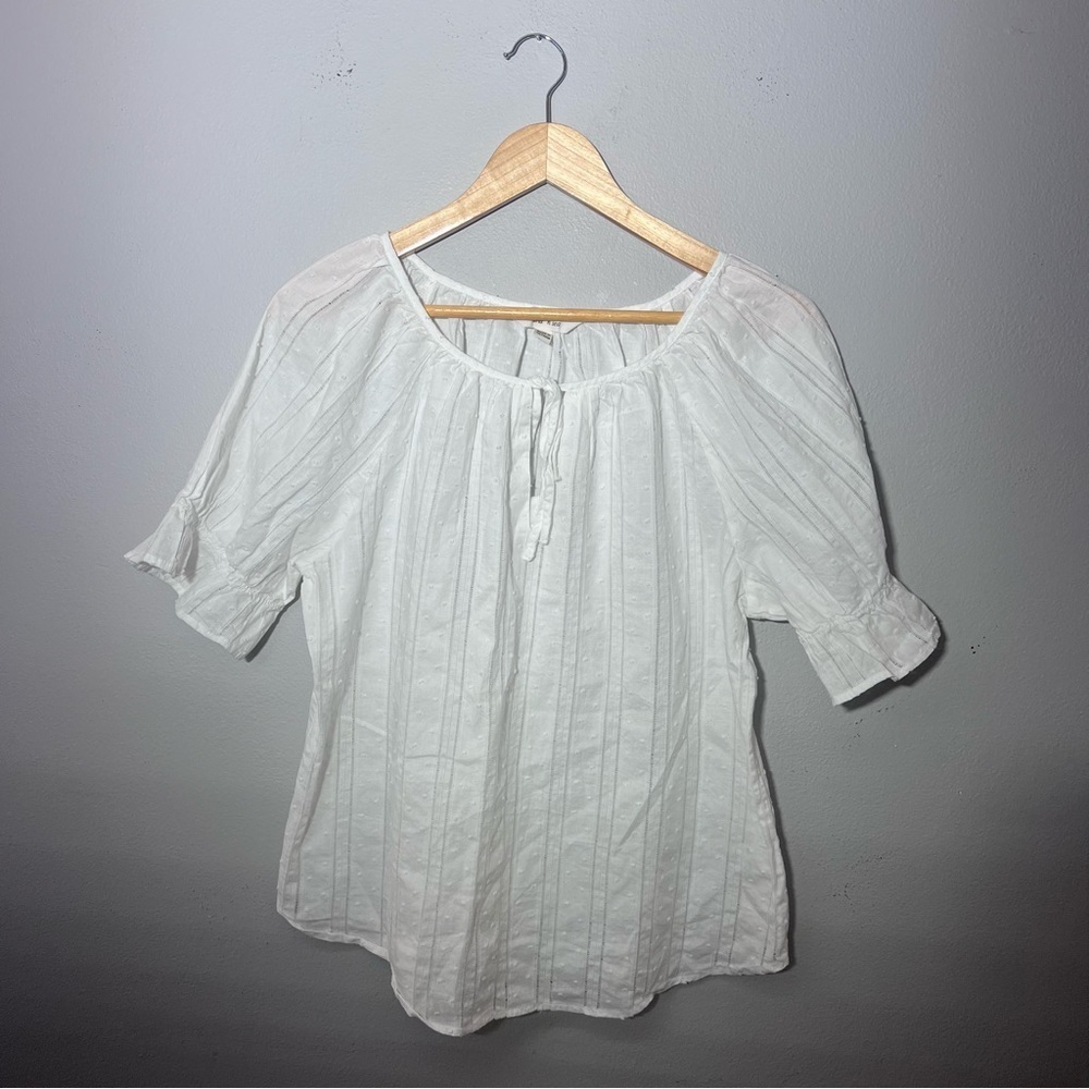 Land' n Sea Women Eyelet Split Tie Neck Blouse White 100% Cotton Women Size L